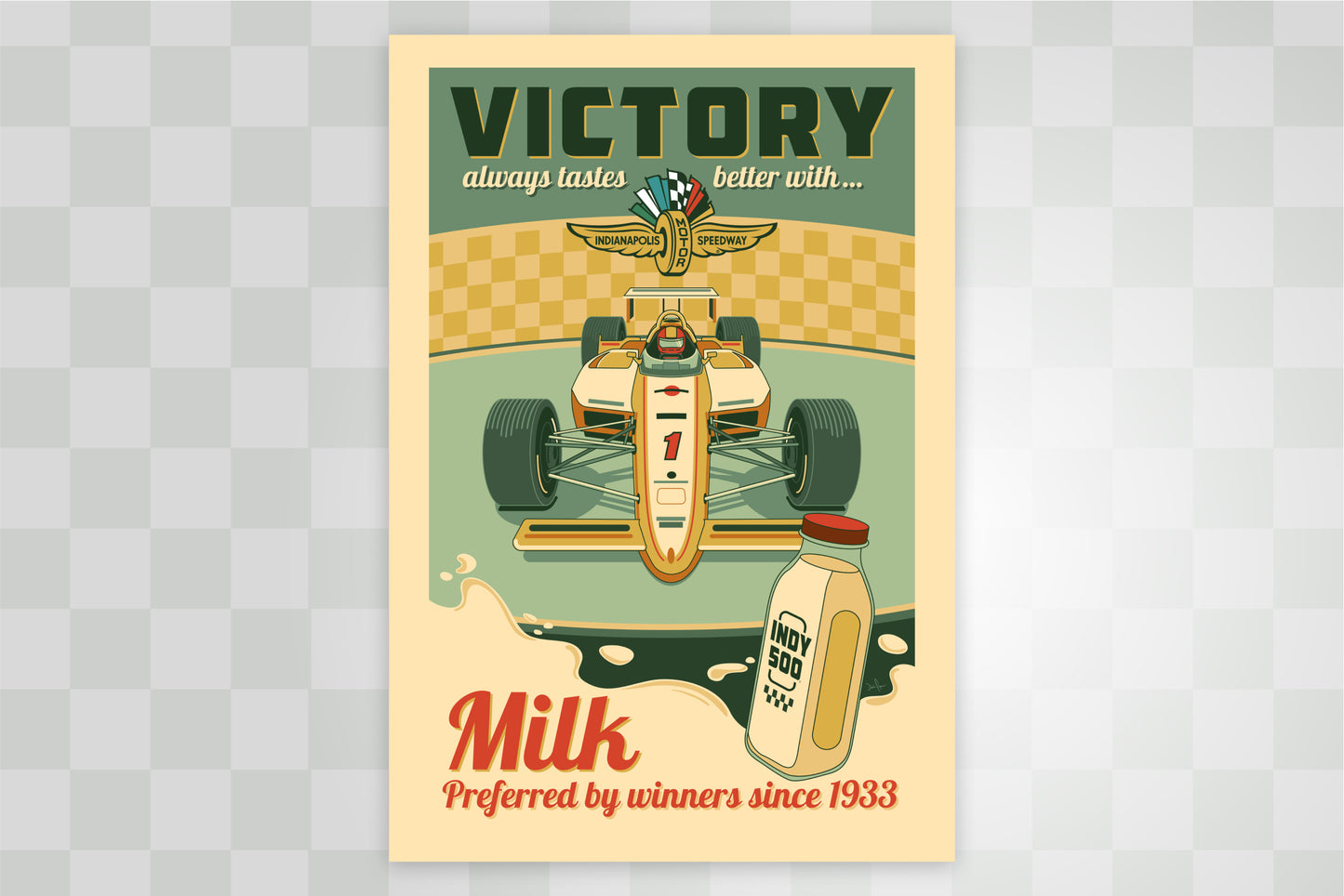 Indianapolis Motor Speedway® "Victory taste better with Milk" Indianapolis 500® Retro Wall Art Print