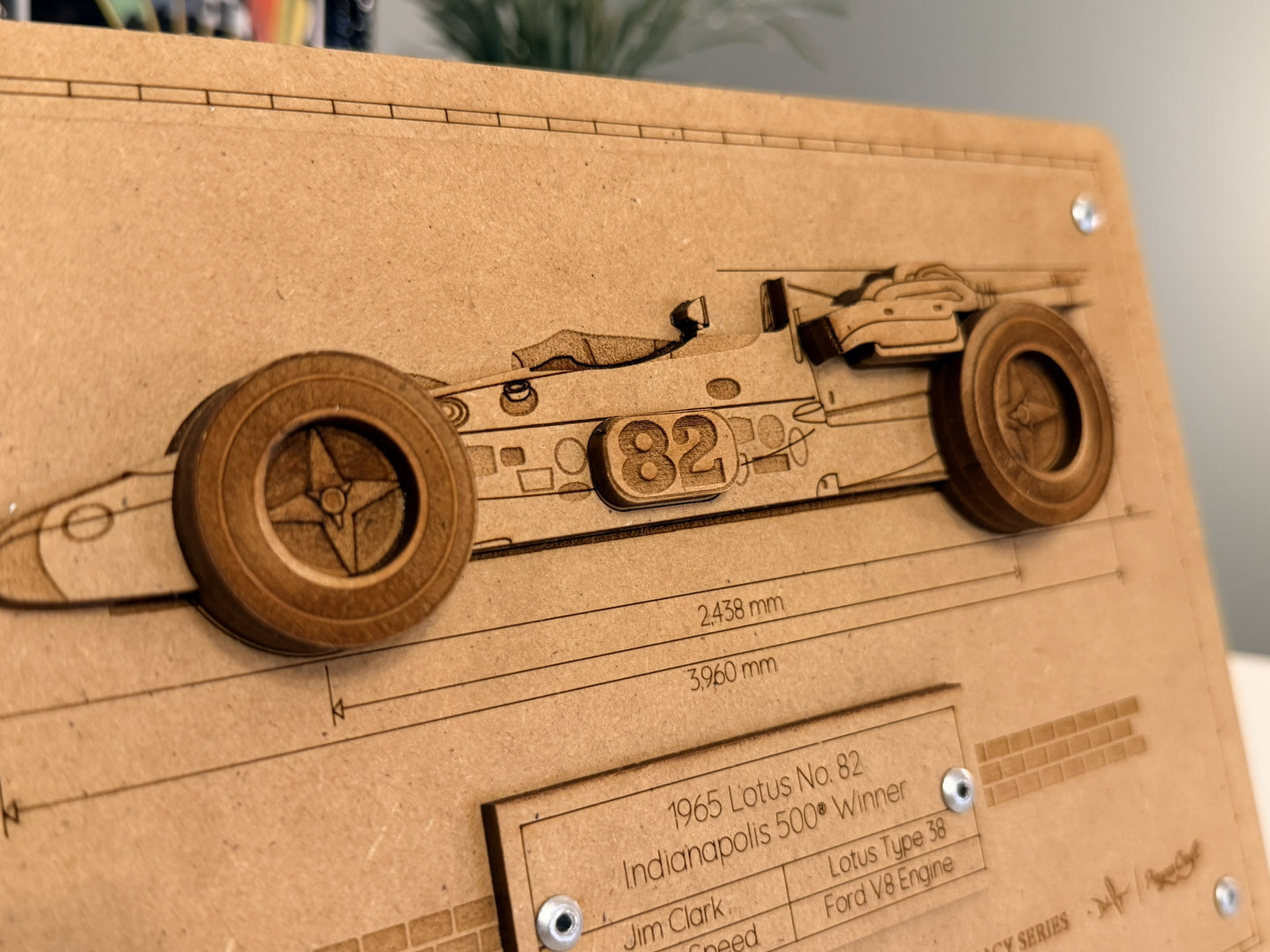 Jim Clark & the 1965 Lotus-Ford Type 38 – 3D Wood Art Display - Indy 500®