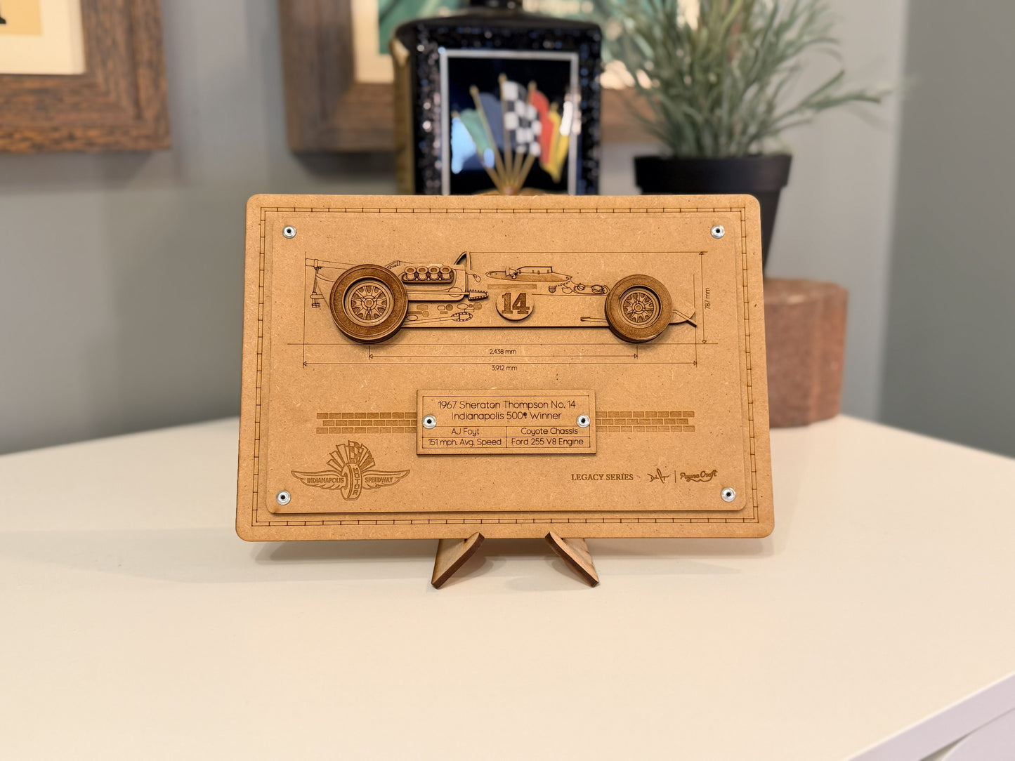 A.J. Foyt & the 1967 Sheraton Thompson – 3D Wood Art Display - Indy 500®