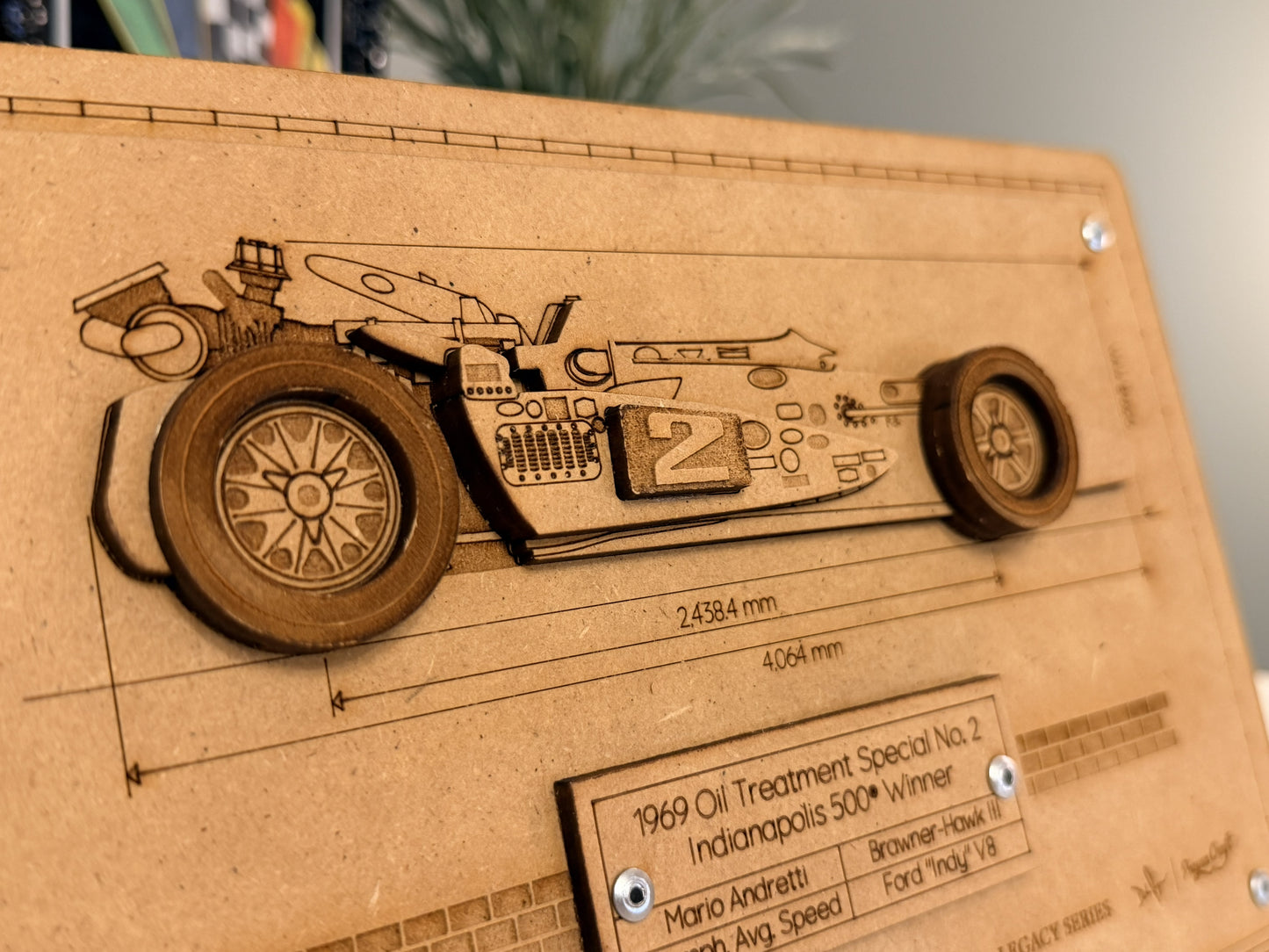Mario Andretti & the 1969 Oil Treatment Special – 3D Wood Art Display - Indy 500®