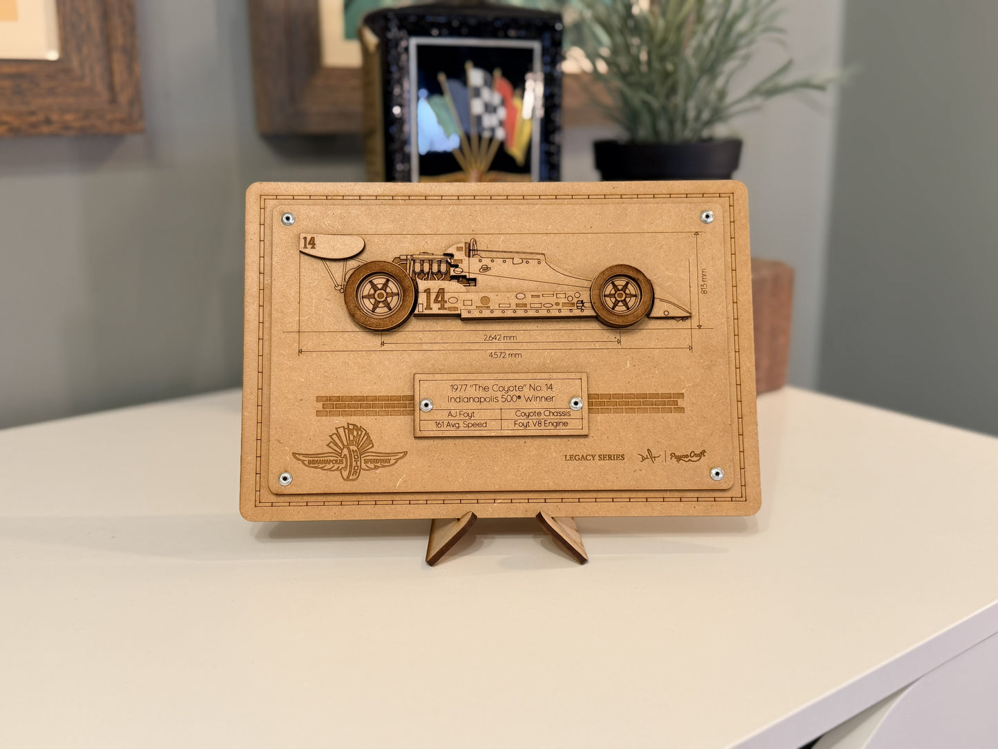 A.J. Foyt & the 1977 Coyote – 3D Wood Art Display - Indy 500®