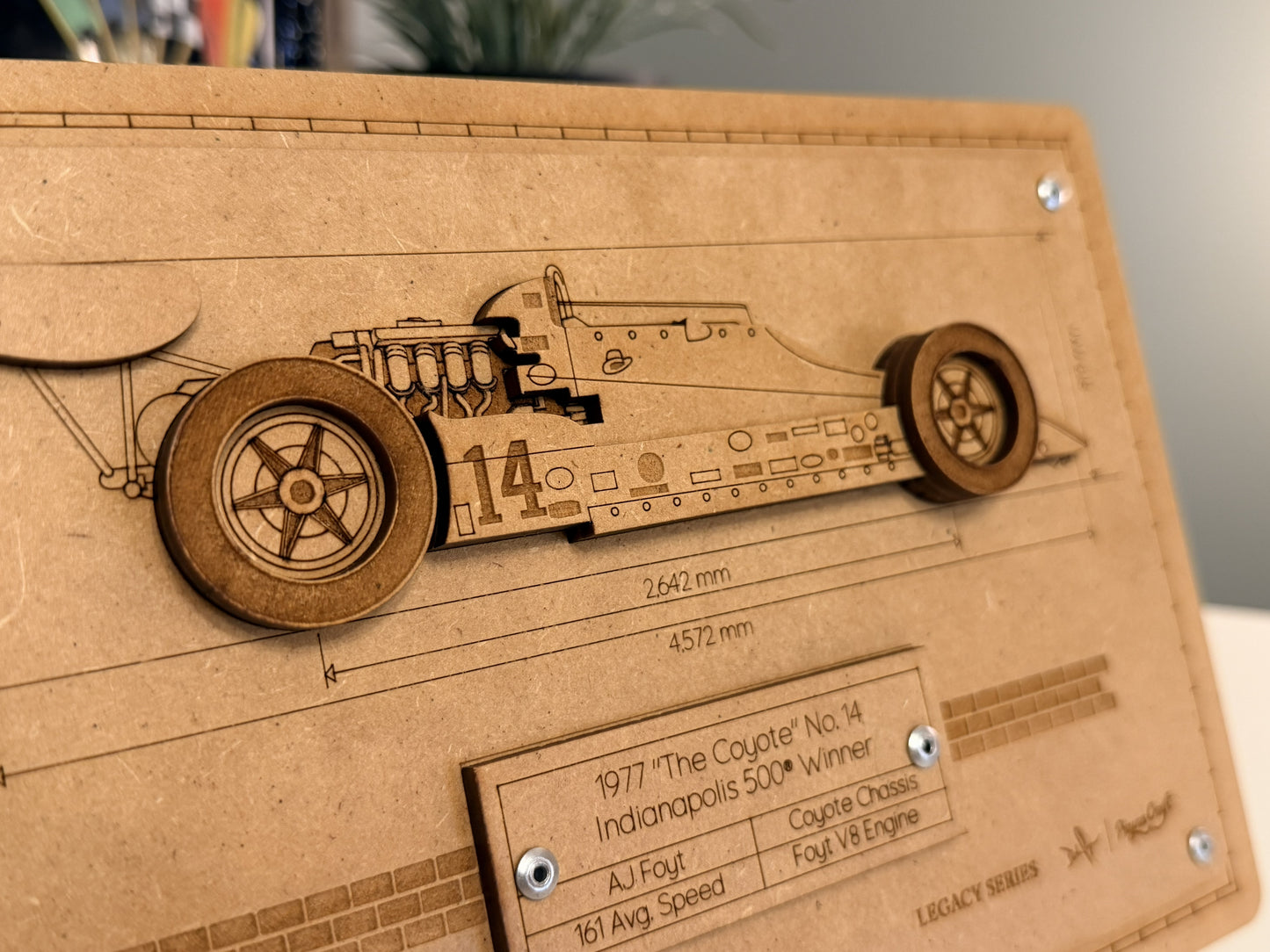 A.J. Foyt & the 1977 Coyote – 3D Wood Art Display - Indy 500®