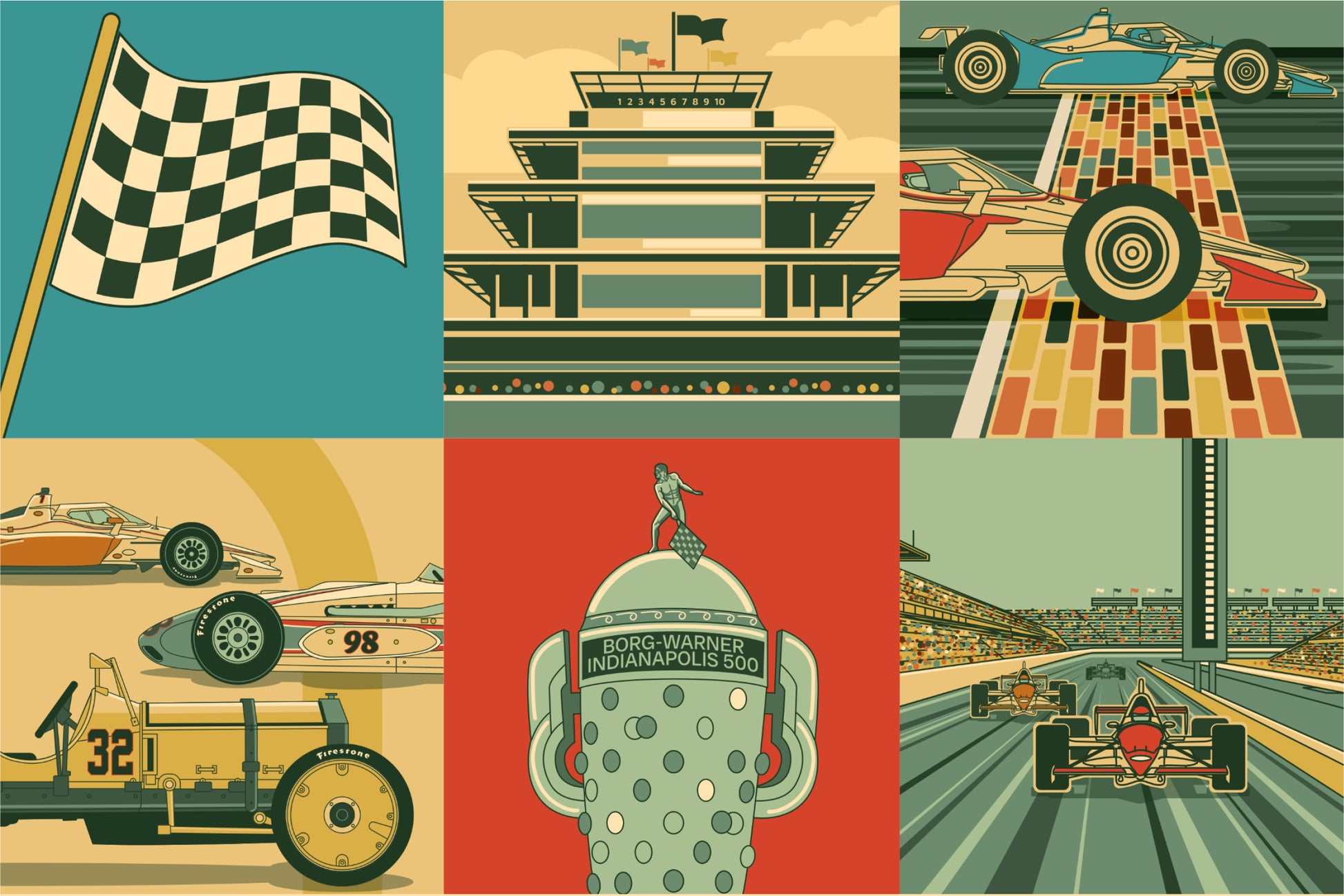Indy 500 art print – Indianapolis Motor Speedway vintage racing poster by PayneCraft